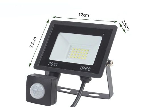 Halogén LED reflektor 20 W 6000 K alkonyattól hajnalig tartó érzékelővel IP66