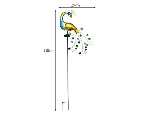 Napelemes kerti páva lámpa, kerti dekoráció, 110 cm