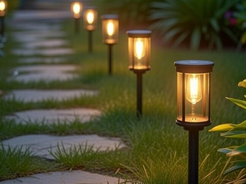 Napelemes kerti LED lámpaoszlop kerti dekorációhoz, meleg színekkel