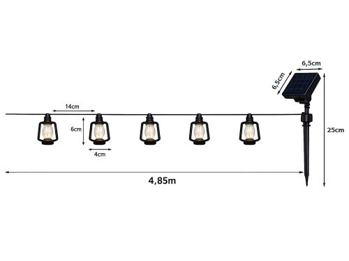 Napelemes LED kerti fényfüzér, lámpasor erkélyre, teraszra, 20 db lámpa