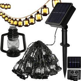   Napelemes LED kerti fényfüzér, lámpasor erkélyre, teraszra, 30 db lámpa