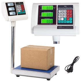   Elektronikus raktári platform mérleg akkumulátorral és árszorzó funkcióval, kék ezüst, 100 kg méréshatár, 30x40 cm
