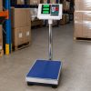 Elektronikus raktári platform mérleg akkumulátorral és árszorzó funkcióval, kék ezüst, 100 kg méréshatár, 30x40 cm