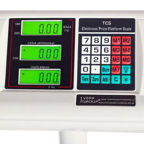 Elektronikus raktári platform mérleg akkumulátorral és árszorzó funkcióval, kék ezüst, 100 kg méréshatár, 30x40 cm