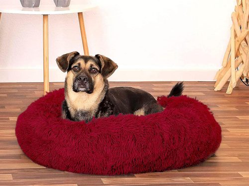 Kerek Plüss Kutyafészek és Extra Puha Kisállat Fekhely Nagytestű Kutyáknak, Bordó, Átmérő 100 cm