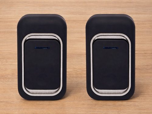 Vezeték Nélküli Digitális Csengő 2db Vízálló Nyomógombbal és Kék LED Fénnyel, Fekete, 150m Hatótáv, 38 Dallam