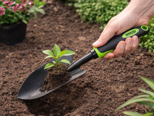 Fém kézi kerti ásó virágok ültetéséhez és átültetéséhez