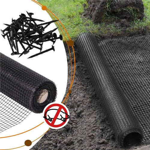 Vakondháló UV védelemmel, 2m x 200m, 100db tüskével, 30GSM, 16x16mm