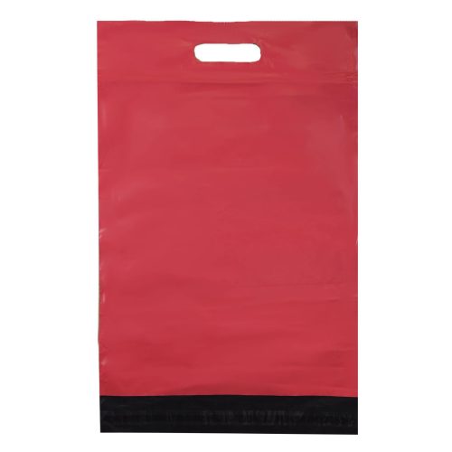 Piros színű futártasak ragasztócsíkkal és "Köszönöm" felirattal 500x600+70cm 50 db