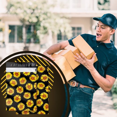 Futártasak ragasztócsíkkal 255x370 NAPRAFORGÓ mintás 50 db