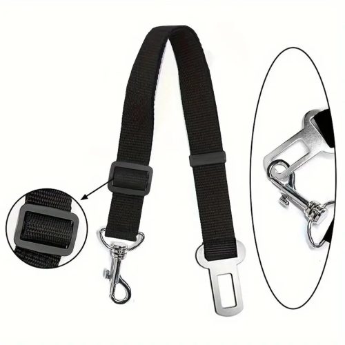 Állítható biztonsági öv autóba házikedvenceknek, fekete, 45-72 cm