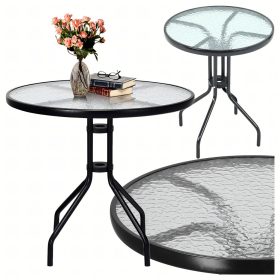   Edzett üveg dohányzóasztal erkélyre, teraszra, kerek, fekete, 60 cm