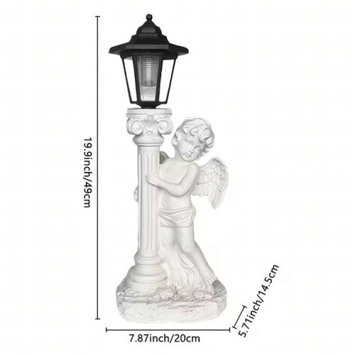 49 cm magas, időjárásálló napelemes angyalka figura LED világítással és alkonykapcsolóva