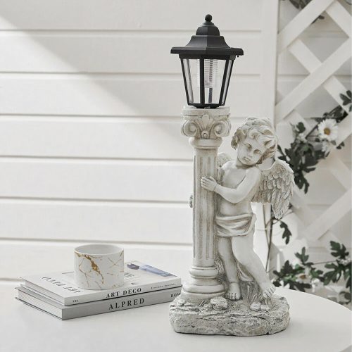 49 cm magas, időjárásálló napelemes angyalka figura LED világítással és alkonykapcsolóva