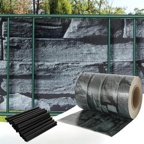 Belátásgátló kerítésszalag 19 cm x 35 m, szürke kőmintás kerítéshez való szalag, UV álló + 20 db rögzítőkapocs