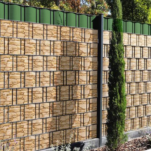 Belátásgátló kerítésszalag 19 cm x 35 m, kőmintás kerítéshez való szalag, UV álló + 20 db rögzítőkapocs