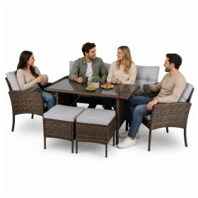   Rattan kerti bútor garnitúra és terasz bútor szett, UV álló, párnákkal, 6 részes