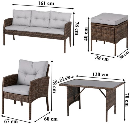 Rattan kerti bútor garnitúra és terasz bútor szett, UV álló, párnákkal, 6 részes