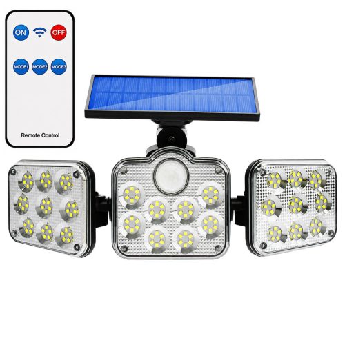 Kültéri szolár kerti lámpa 138 led-es fényforrással, mozgás- és alkonyérzékelővel, 1600 mAh-s akkumulátorral, távirányítóval