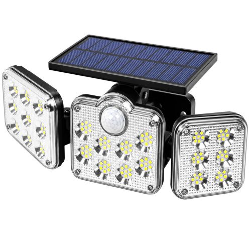 Kültéri szolár kerti lámpa 138 led-es fényforrással, mozgás- és alkonyérzékelővel, 1600 mAh-s akkumulátorral, távirányítóval