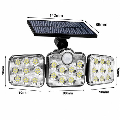 Kültéri szolár kerti lámpa 138 led-es fényforrással, mozgás- és alkonyérzékelővel, 1600 mAh-s akkumulátorral, távirányítóval