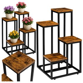   Modern fém növényállvány és négyszintes álló virágtartó, 68 cm-es magasságban, fekete-barna
