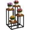 Modern fém növényállvány és négyszintes álló virágtartó, 68 cm-es magasságban, fekete-barna