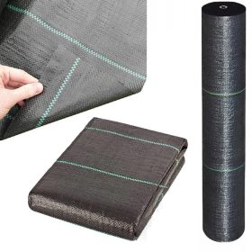   Geotextil, agroszövet, 1,6x100m, 70g/m², UV-álló, fekete - gyomirtó kertszőnyeg, PP talajtakaró növényvédelemhez