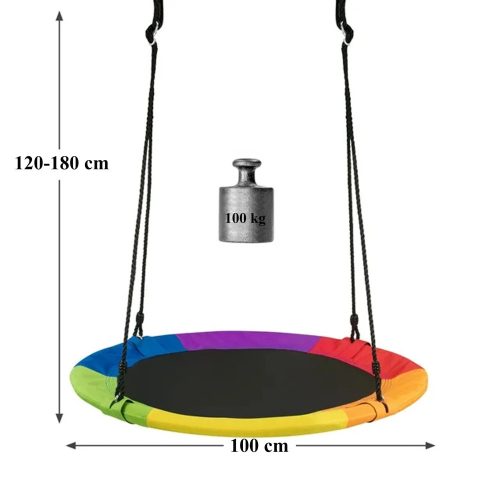 Fémvázas fészekhinta 100cm, szivárvány, vízálló, 100 kg teherbírás
