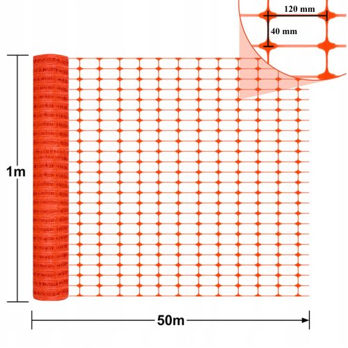 Biztonsági műanyag vágható építési háló, narancssárga, 1x50 m