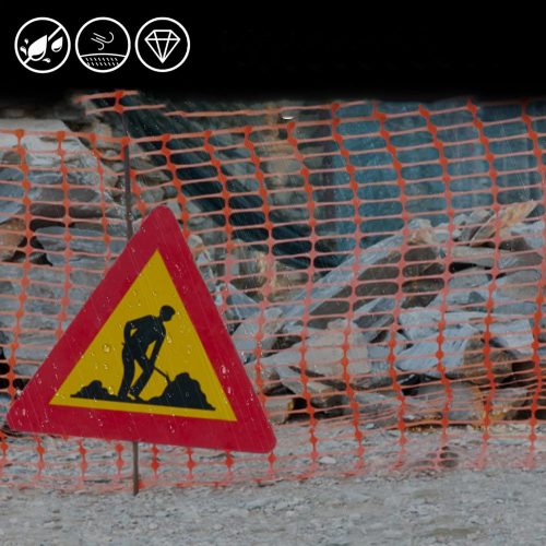 Biztonsági műanyag vágható építési háló, narancssárga, 1x50 m