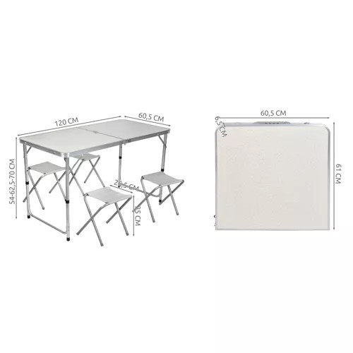 Összecsukható kemping szett, 1 db asztal + 4 db szék