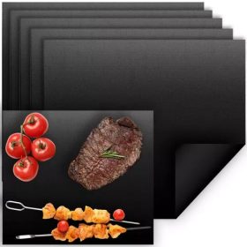  Tapadásmentes teflon grillszőnyeg és sütőlap alátét 5 db-os készletben, 40x33 cm-es méretben, fekete 